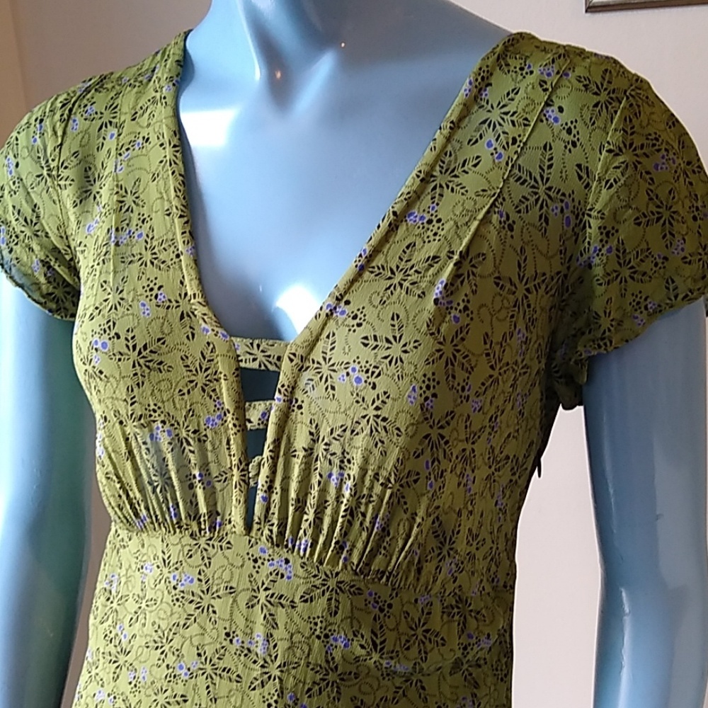 Vintage ULF Andersson Sheer Top Green Floral Gatsby Wiggle Dress